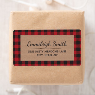 Rustic Red Black Christmas Buffalo Plaid Kraft Label