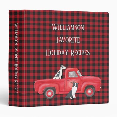 Rustic Red Black Farm House Plaid Truck Dogs 3 Ring Binder