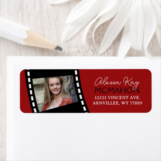 Rustic Red & Black Filmstrip Photo Return Address Label (Insitu)