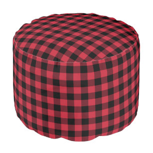 Rustic Red Black Gingham Pattern Pouf