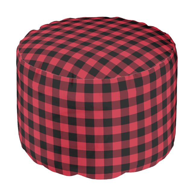Rustic Red Black Gingham Pattern Pouf (Angled Front)