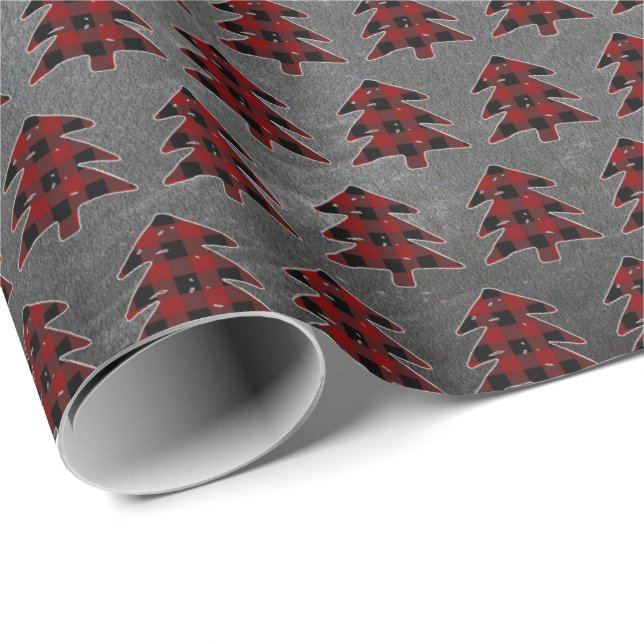 Rustic Red & Black Plaid Christmas Tree Chalkboard Wrapping Paper (Roll Corner)