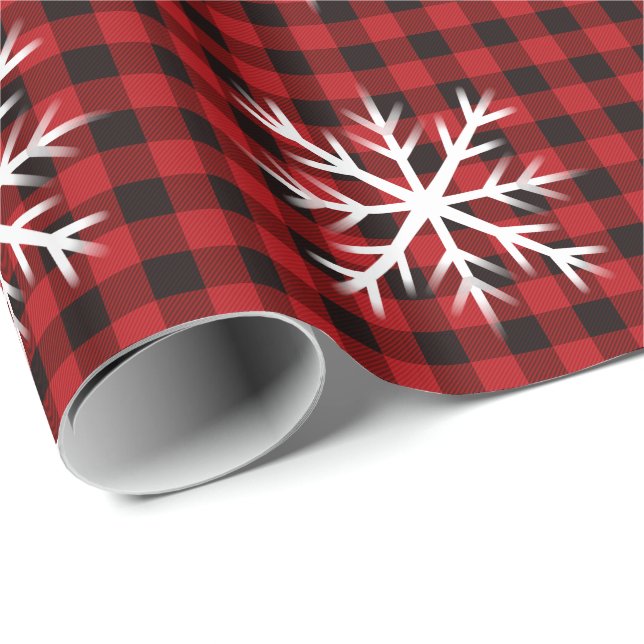 Rustic red black  plaid,  snow flake pattern wrapping paper (Roll Corner)