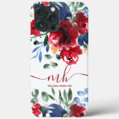 Rustic red blue elegant floral watercolor monogram Case-Mate iPhone case (Back)