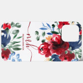 Rustic red blue elegant floral watercolor monogram Case-Mate iPhone case (Back (Horizontal))
