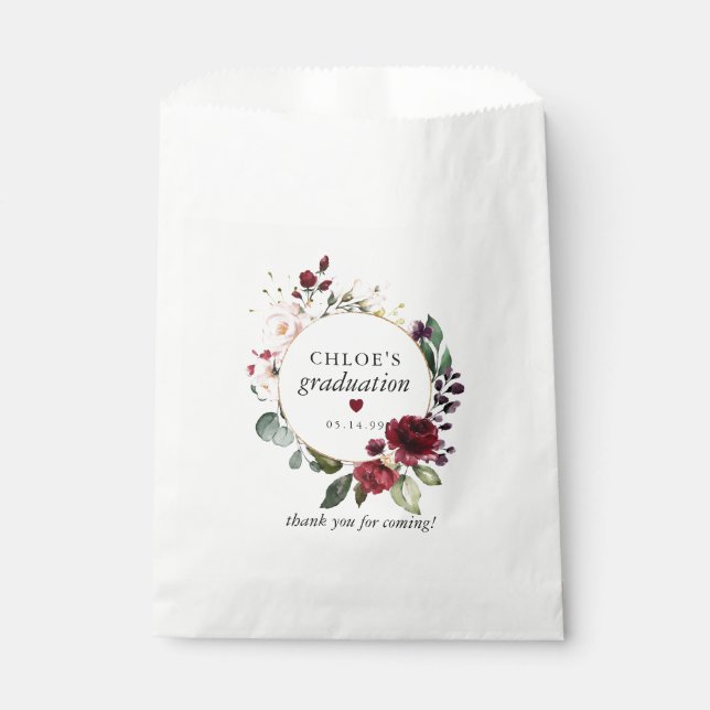 Rustic Red Blush Pink Roses Floral Bridal Shower Favor Bag (Front)