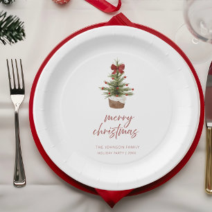 Rustic Red Bow Christmas Tree Holiday Paper Plates