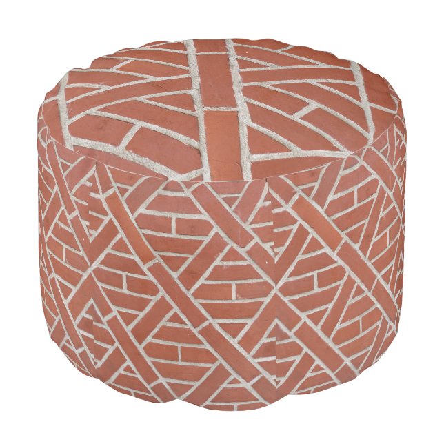 Rustic Red Brick Criss Cross Pattern Pouf (Angled Front)