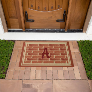 Rustic Red Brick Custom Monogram Design Doormat