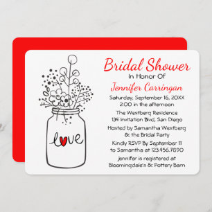 Rustic Red Bridal Shower Mason Jar Flowers Invitation