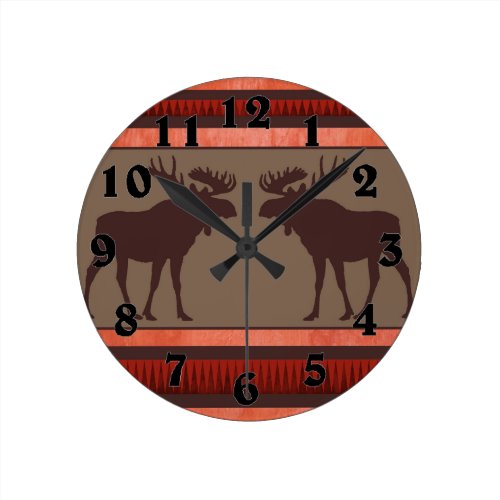 Rustic red brown moose pattern round wallclock