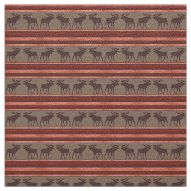 Rustic red brown moose pattern twill fabric (Swatch)