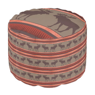 Rustic red brown moose round ottoman pillow