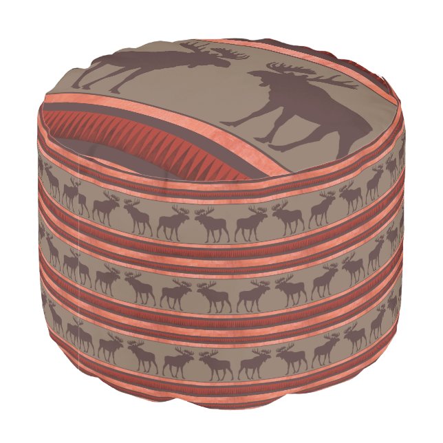 Rustic red brown moose round ottoman pillow (Angled Back)