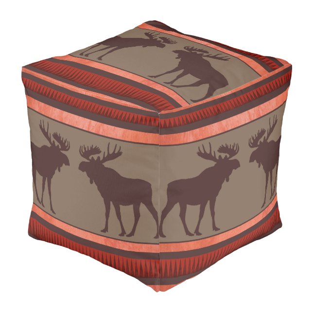 Rustic red brown moose square ottoman pillow (Angled Front)