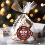Rustic Red Buffalo Check Christmas Gift Tags<br><div class="desc">Affordable custom printed round sticker Christmas gift tags personalized with your family name or other text. This rustic modern holiday design features distressed MERRY CHRISTMAS lettering on a red and black buffalo check plaid background. Use the design tools to choose any background color and edit text fonts and colors to...</div>