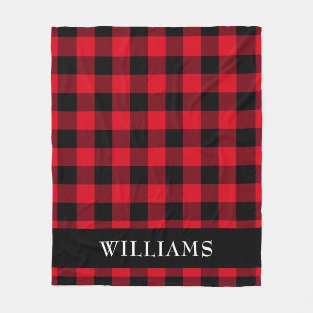 Rustic Red Buffalo Check Family Monogram Fleece Blanket (Front)