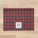 Rustic Red Buffalo Check Monogram Christmas Kitchen Towel<br><div class="desc">Custom-designed monogram kitchen hand towel for the holiday season featuring modern farmhouse style black and red buffalo check design with personalized initial and family name.</div>