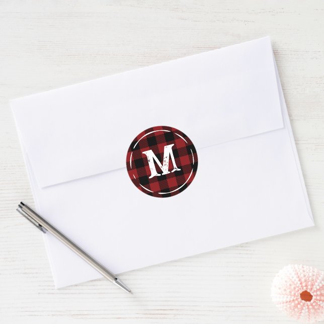 Rustic Red Buffalo Check Monogram Wedding Seal (Envelope)