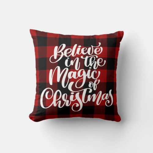 Rustic Red Buffalo Check Pattern Christmas Quote Throw Pillow
