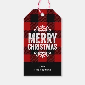 Rustic Red Buffalo Check Personalized Christmas Gift Tags