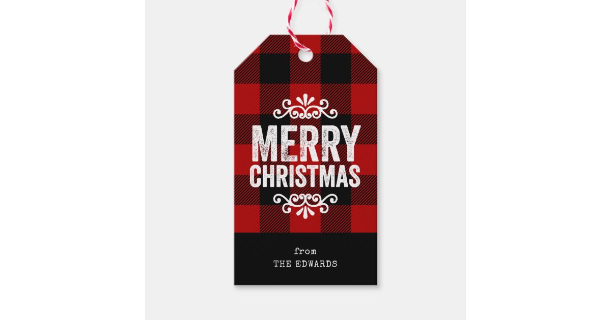Rustic Red Buffalo Check Personalized Christmas Gift Tags | Zazzle.com