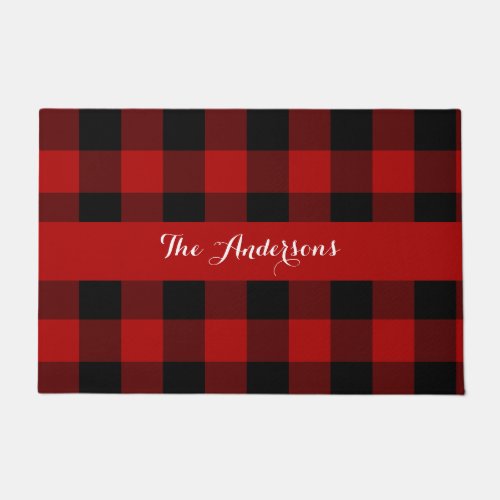 Rustic Red Buffalo Check Personalized  Doormat
