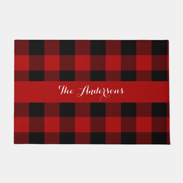 Rustic Red Buffalo Check Personalized  Doormat (Front)