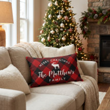 Rustic Red Buffalo Check Reindeer Monogram