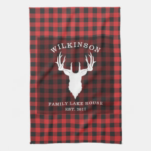 Rustic Red Buffalo Family Plaid Lake Kitchen Towel