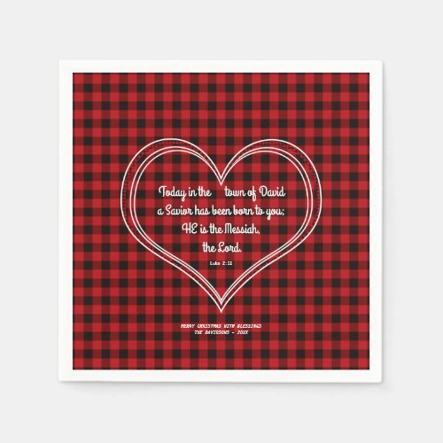 Rustic Red Buffalo Pattern Bible Verse Christmas Napkins