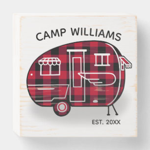 Rustic Red Buffalo Plaid Camper Family Wooden Box Sign