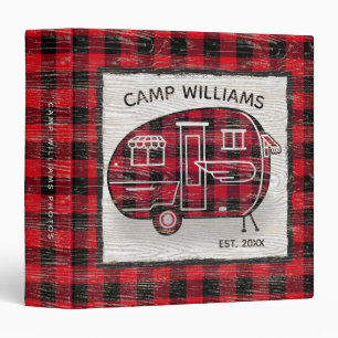 Rustic Red Buffalo Plaid Camper Monogram Name 3 Ring Binder