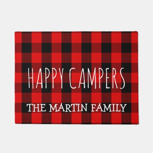 Rustic Red Buffalo Plaid Camping   Happy Campers Doormat