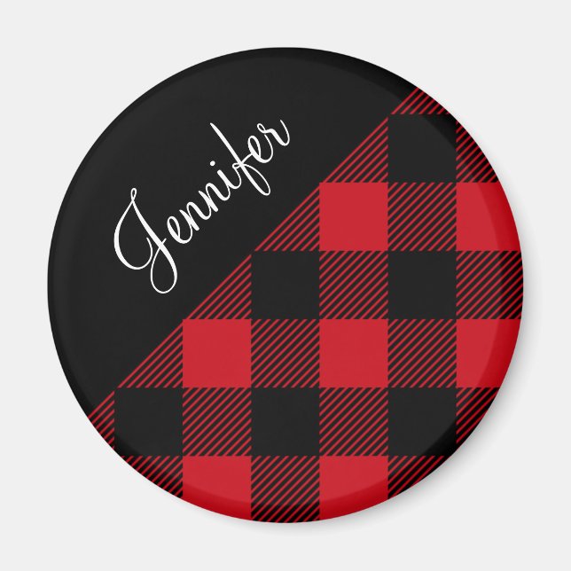 Rustic Red Buffalo Plaid Check Pattern Name Magnet (Front)