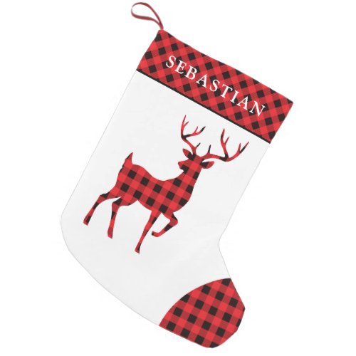 Rustic Red Buffalo Plaid Christmas Deer Silhouette Small Christmas Stocking