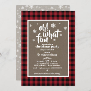 Rustic Red Buffalo Plaid Christmas Party Invitation