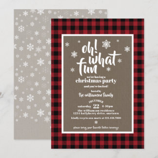 Rustic Red Buffalo Plaid Christmas Party Invitation