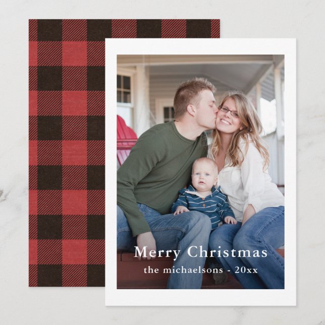Rustic Red Buffalo Plaid Christmas Photo Holiday Card (Front/Back)