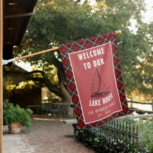 Rustic Red Buffalo Plaid Family Lake House Welcome