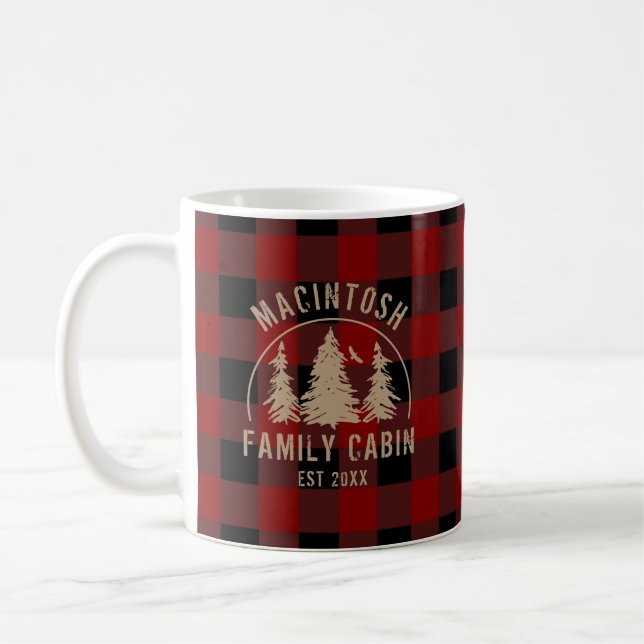 Rustic Red Buffalo Plaid Forest Woods Personalized Coffee Mug (Left)