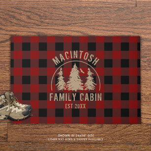 Rustic Red Buffalo Plaid Forest Woods Personalized Doormat