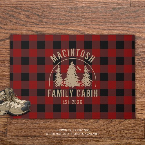 Rustic Red Buffalo Plaid Forest Woods Personalized Doormat