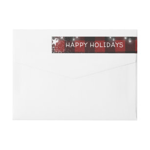 Rustic Red Buffalo Plaid Holiday String Lights Wrap Around Label
