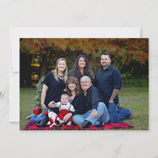Rustic Red Buffalo Plaid Joy 4 Photo Holiday Card (Front)