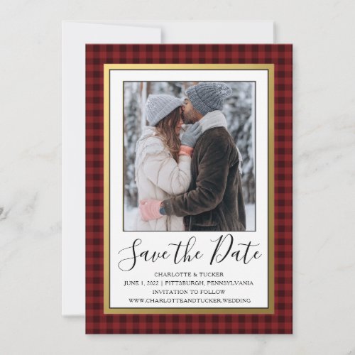 Rustic Red Buffalo Plaid  Photo Save the Date 