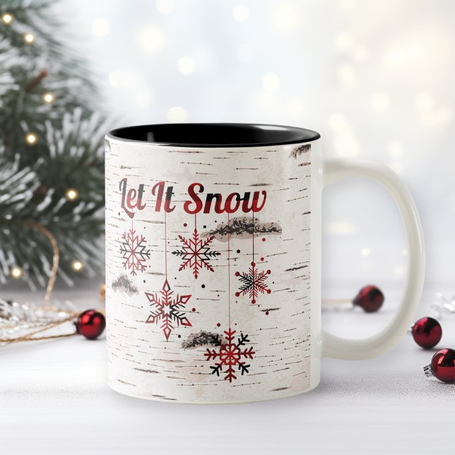 Rustic Red Buffalo Plaid Snowflakes on Birch  Two-Tone Coffee Mug (Creator Uploaded)