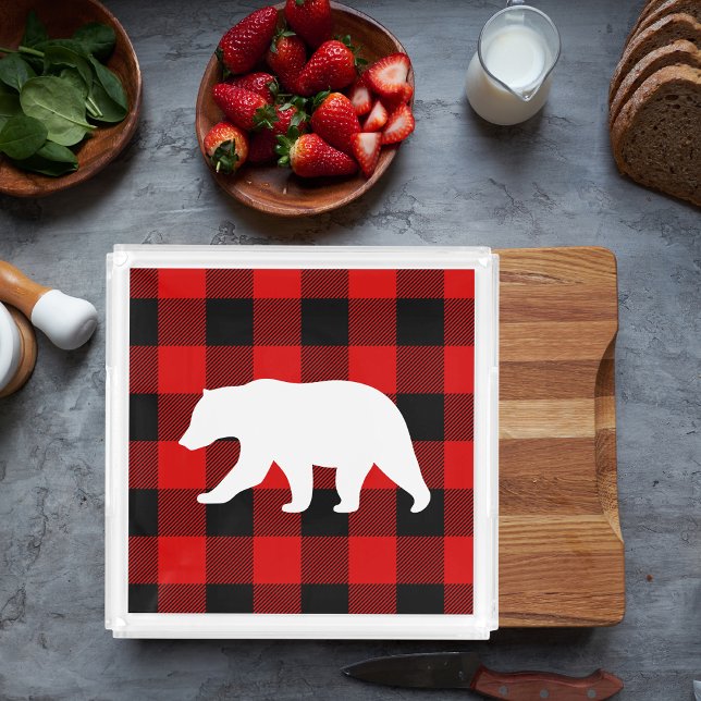 Rustic Red Buffalo Plaid & White Bear Acrylic Tray (Creator Uploaded)