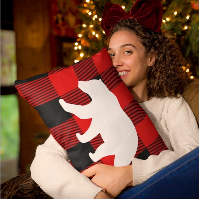 Rustic Red Buffalo Plaid & White Bear Lumbar Pillow (Creator Uploaded)