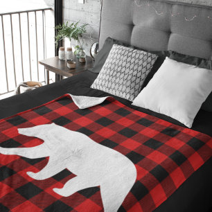 Rustic Red Buffalo Plaid & White Bear Sherpa Blanket